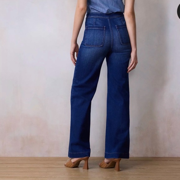LC Lauren Conrad high waisted Dark Blue wide Leg Jeans NWOT’s - Picture 2 of 16